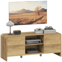 HOMCOM TV Stand for up to 55 Inch TV, Nordic Entertainment Center with 2 Cabinets and 2 Open Shelves for Living Room, Natural Wood(m-11)