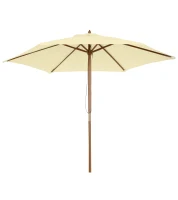 Outsunny 8FT Wood Market Umbrella Patio Umbrella Round Garden Parasol Canopy with Bamboo Ribs and Top Vent, Cream White(m-11)