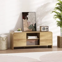 HOMCOM TV Stand for up to 55 Inch TV, Nordic Entertainment Center with 2 Cabinets and 2 Open Shelves for Living Room, Natural Wood(m-10)