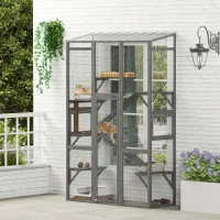 PawHut Outdoor Catio Cat Enclosure, Large Wooden Cat House with 6 Jumping Platforms, Scratching Post, 2 Ramps, for 2-3 Kittens(m-2)