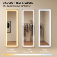 HOMCOM LED Full Length Mirror, Standing Body Mirror with 3 Colour Lighting for Bedroom Living Room(m-4)