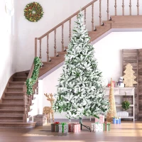 HOMCOM 9' Tall Unlit Snow Flocked Pine Artificial Christmas Tree with Realistic Branches, Green(m-10)