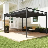 Outsunny 10' x7' Patio Pergola with Retractable Canopy, Outdoor Sun Shelter, Yard Shade, Black(m-7)