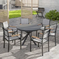 Outsunny 46.5" Outdoor Dining Table for 6, Round Picnic Table with Slatted Top for Balcony, Porch, Black(m-8)