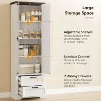 HOMCOM 71" Tall Kitchen Pantry Cabinet, Farmhouse Kitchen Storage Cabinet with Soft-Close Drawer and Adjustable Shelves, White(m-4)