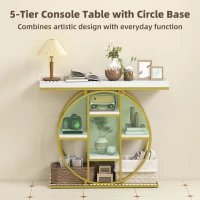 HOMCOM 39.4" Console Table with Storage Shelves, Industrial Sofa Table for Living Room, Hallway, White Marble Effect(m-4)