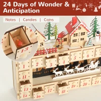 HOMCOM Christmas Advent Calendar with 24 Countdown Drawers and LED Lights, Wood-Effect Advent Calendar, Battery Operated(m-5)