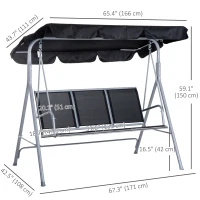 Outsunny 3-Seater Patio Swing, Outdoor Swing Chair, A Frame Porch Swing with Canopy Garden Hammock Glider Bed, Black(m-3)