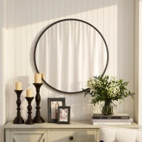 HOMCOM 30" Round Mirror, Bathroom Wall Mirror with Metal Frame, Decorative Vanity Mirror for Living Room, Bedroom, Black(m-7)