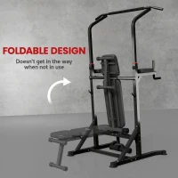 Soozier Foldable Power Tower Pull Up Dip Station with Adjustable Weight Bench for Home Gym Strength Training Fitness(m-6)