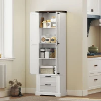 HOMCOM 71" Tall Kitchen Pantry Cabinet, Farmhouse Kitchen Storage Cabinet with Soft-Close Drawer and Adjustable Shelves, White(m-8)