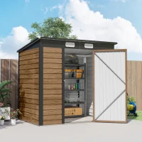 Outsunny 6' x 4' Galvanized Garden Storage Shed, Metal Outdoor Shed with Double Doors and 2 Vents, Teak(m-10)