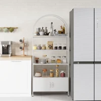 HOMCOM 4-Tier Arched Shelving Unit with Cabinet, Bookshelf for Living Room, Office, 31.5" x 11.8" x 73.6", White(m-9)