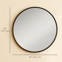 HOMCOM 30" Round Mirror, Bathroom Wall Mirror with Metal Frame, Decorative Vanity Mirror for Living Room, Bedroom, Black(m-3)