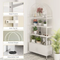 HOMCOM 4-Tier Arched Shelving Unit with Cabinet, Bookshelf for Living Room, Office, 31.5" x 11.8" x 73.6", White(m-5)