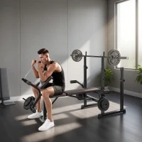 Soozier Weight Bench with Barbell Rack, Preacher Curl Bench, Leg Curl Machine for Home Weight Lifting Strength Training(m-8)