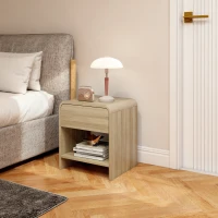 HOMCOM Nightstand Set of 2, Modern Bedside Table with Rounded Corners, Nightstand with Drawer and Open Shelf, Natural Wood(m-10)