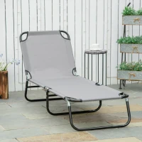 Outsunny Outdoor Folding Lounge Chair, Steel Tanning Chair with Reclining Back, Breathable Mesh for Beach, Yard, Patio, Grey(m-8)