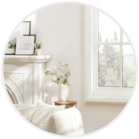 HOMCOM 36" Round Mirror, Bathroom Wall Mirror with Metal Frame, Decorative Vanity Mirror for Living Room, Bedroom, White(m-11)