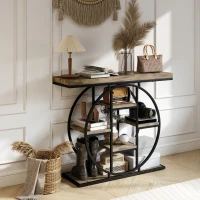 HOMCOM 39.4" Console Table with Storage Shelves, Industrial Sofa Table for Living Room, Hallway, Rustic Brown(m-8)