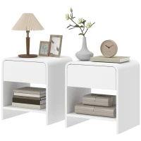 HOMCOM Nightstand Set of 2, Modern Bedside Table with Rounded Corners, Nightstand with Drawer and Open Shelf, Distressed White(m-2)