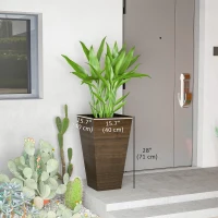 Outsunny Tall Planter for Outdoor Plants Set of 3, 28 Inch Taper Planter with Drainage Holes, Brown(m-3)