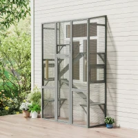 PawHut Outdoor Catio Cat Enclosure, Large Wooden Cat House with 6 Jumping Platforms, Scratching Post, 2 Ramps, for 2-3 Kittens(m-8)