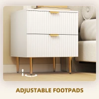 HOMCOM Bedside Table, Modern Nightstand with 2 Drawers, Side End Table with Metal Legs for Living Room, Bedroom, White(m-7)