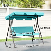 Outsunny 3-Seater Outdoor Porch Swing with Adjustable Canopy, Patio Swing Chair for Garden, Poolside, Backyard, Teal(m-3)