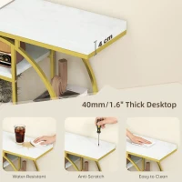 HOMCOM 39.4" Console Table with Storage Shelves, Industrial Sofa Table for Living Room, Hallway, White Marble Effect(m-5)