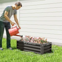Outsunny Galvanized Raised Garden Beds, Outdoor Planter Box, Set of 2, for Flowers, Herbs and Vegetables, Dark Grey(m-3)