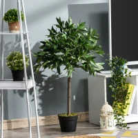 Outsunny 3FT Artificial Laurel Tree Set of 2, Lifelike Fake Plant with 564 Leaves, Potted Fake Plant for Home Office Decor, Green(m-1)