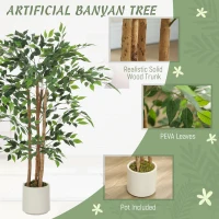 HOMCOM 4FT Artificial Banyan Tree Set of 2, Fake Potted Tree with Solid Wood Trunk and Pot for Indoor(m-4)