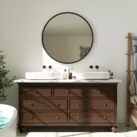 HOMCOM 30" Round Mirror, Bathroom Wall Mirror with Metal Frame, Decorative Vanity Mirror for Living Room, Bedroom, Black(m-10)