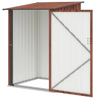Outsunny 3.3' x 3.4' Lean-to Garden Storage Shed, Outdoor Galvanized Steel Tool House with Lockable Door for Patio, Teak(m-2)