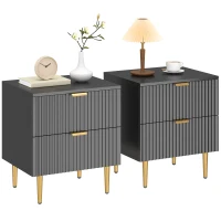 HOMCOM Bedside Table Set of 2, Modern Nightstand with 2 Drawers, Side End Table with Metal Legs for Living Room, Bedroom, Black(m-11)