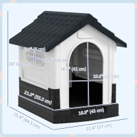 PawHut Outside Dog Kennel House with Windows, Base Support, for Garden Patio, Miniature Dogs, 64.5 x 57 x 66cm, Dark Grey(m-3)