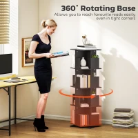 HOMCOM 360° Rotating Bookcase, 4 Tier Bookshelf with 16 Cubbies for Small Space, Living Room, Bedroom, Study, Black Wood Grain(m-4)