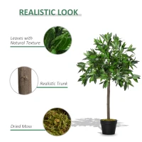 Outsunny 3FT Artificial Laurel Tree Set of 2, Lifelike Fake Plant with 564 Leaves, Potted Fake Plant for Home Office Decor, Green(m-5)
