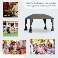 Outsunny 10' x 13' Hardtop Gazebo with Curtains, Netting, Pavilion with Steel Roof Ceiling Hook for Garden Patio, Gray(m-7)