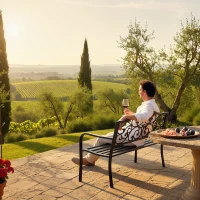 Outsunny Garden Bench Outdoor Loveseat with Vintage Floral Pattern Cast Metal, 50" x 23.6" x 35", Black(m-8)