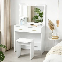 HOMCOM Makeup Vanity Desk Set with Stool, Dressing Table with LED Lighting Mirror, Drawers, for Bedroom, White(m-4)