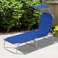 Outsunny Outdoor Lounge Chair, Adjustable Folding Chaise Lounge,  Tanning Chair with Sun Shade for Beach, Camping, Hiking, Backyard, Blue(m-1)