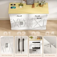 HOMCOM 7 Gallon Tilt Out Garbage Cabinet, Kitchen Island with Charging Station, 2 Drawers, 4 Door Racks, White(m-9)