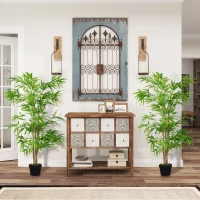 Outsunny Artificial Bamboo Tree Set of 2, 5ft Fake Tree with Realistic Leaf and Natural Trunk, Decorative Plant in Nursery(m-7)