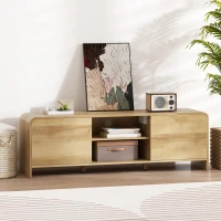 HOMCOM TV Stand for up to 65 Inch TV, Nordic Entertainment Center with 2 Cabinets and 2 Open Shelves for Living Room, Natural(m-10)