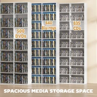 HOMCOM Media Storage Cabinet, 9-Tier DVD Shelf with 21 Adjustable Shelves, Holds 835 CDs, 500 DVDs or 640 Blu-rays, White(m-4)