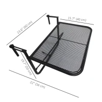 Outsunny Adjustable Balcony Hanging Railing Table, Metal Mounting Mini Wall Desk Storage Rack, Outdoor Flower Stand Serving Table Rectangle, Black(m-3)