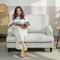 HOMCOM Modern Accent Chair, Leathaire Armchair with Turned Legs and Wide Seat, Comfy Chair for Living Room, Cream White(m-7)