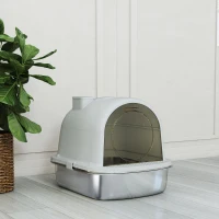 PawHut Enclosed Stainless Steel Litter Box, Metal Cat Litter Box with Scoop, Deodorizer Bag, Handle, Easy to Clean(m-10)